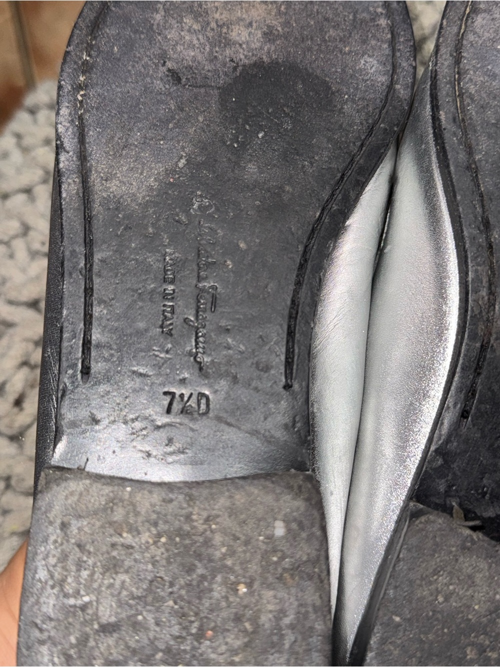 SALVATORE FERRAGAMO Silver Rolo Gancini Loafers 7.5D - Picture 7 of 9